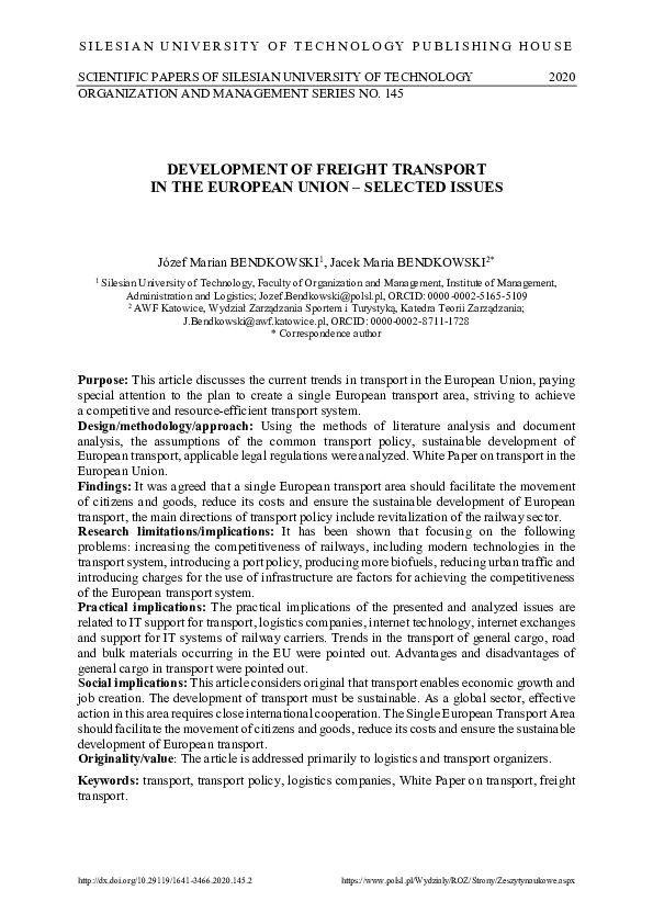 (PDF) Development of Freight Transport in the European Union – Selected ...