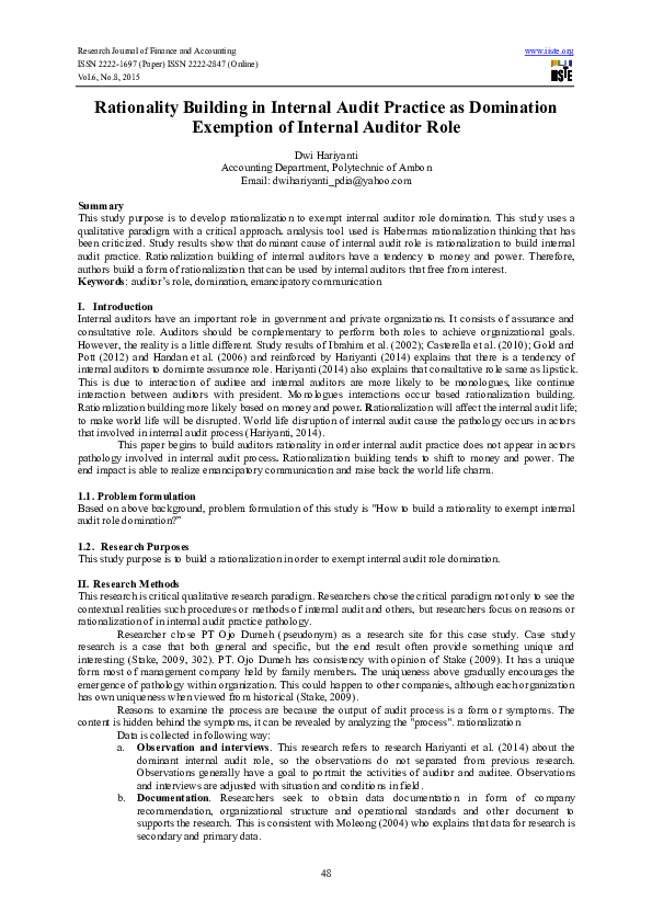 (PDF) Rationality Building in Internal Audit Practice as Domination ...