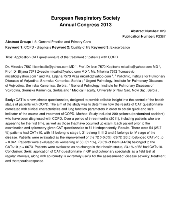 (PDF) Application CAT questionnaire of the treatment of patients with COPD