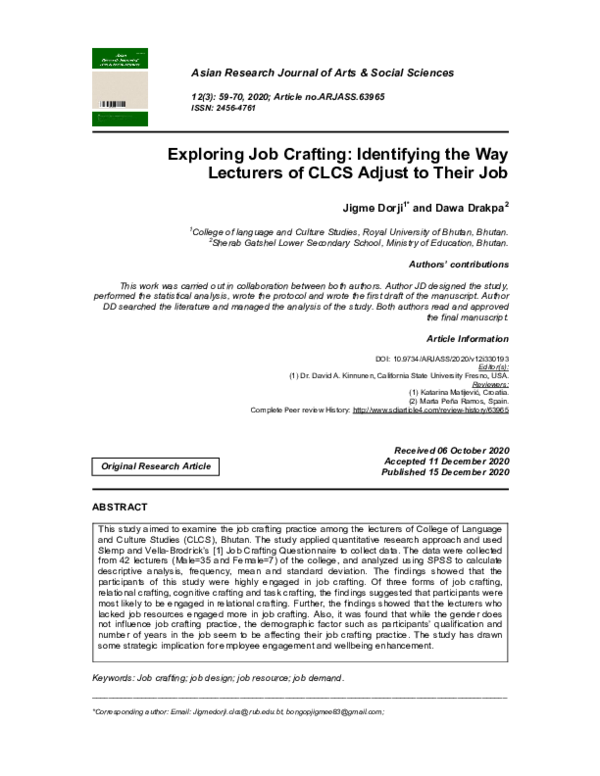 (PDF) Exploring Job Crafting: Identifying the Way Lecturers of CLCS ...