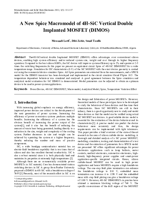 (PDF) A New Spice Macromodel of 4H-SiC Vertical Double Implanted MOSFET ...