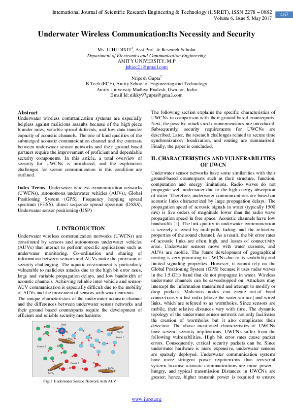 (PDF) Underwater Wireless Communication:Its Necessity and Security