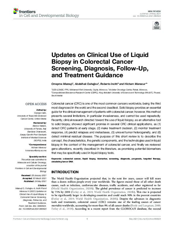 (PDF) Updates on Clinical Use of Liquid Biopsy in Colorectal Cancer ...