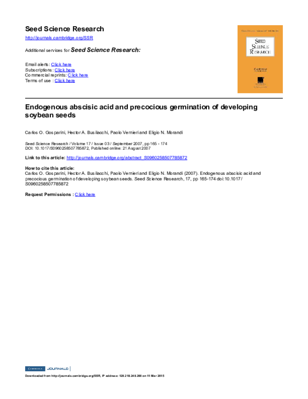 (PDF) Endogenous abscisic acid and precocious germination of developing ...