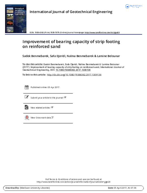 (PDF) Improvement of bearing capacity of strip footing on reinforced sand