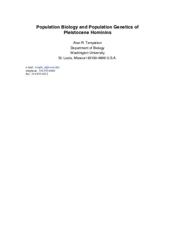 (PDF) Population Biology and Population Genetics of Pleistocene Hominins