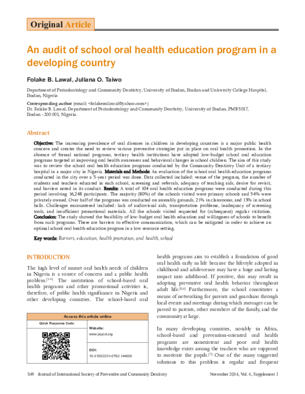 (PDF) An audit of school oral health education program in a developing ...