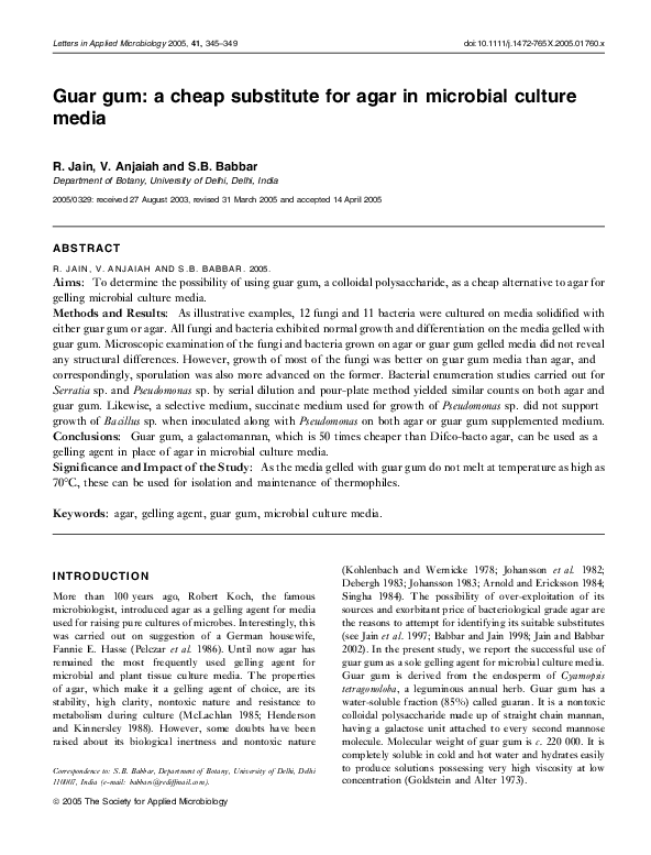 (PDF) Guar gum a cheap substitute for agar in microbial culture media Shashi Babbar