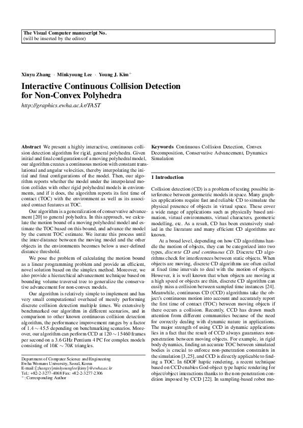 (PDF) Interactive continuous collision detection for non-convex polyhedra