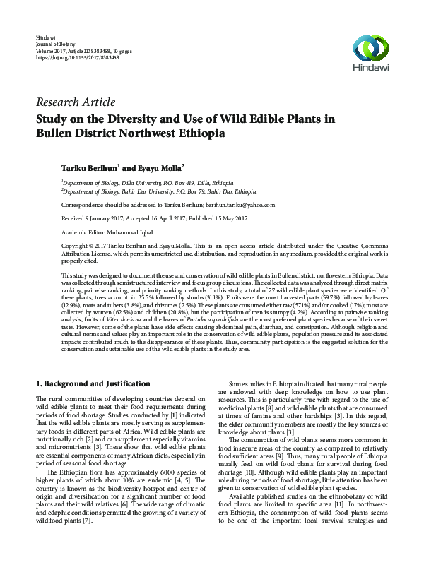 (PDF) Study on the Diversity and Use of Wild Edible Plants in Bullen ...
