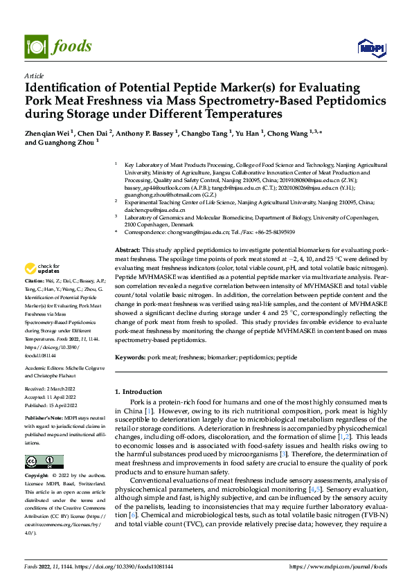 (PDF) Identification of Potential Peptide Marker(s) for Evaluating Pork ...