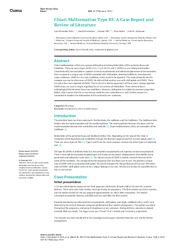 (PDF) Chiari Malformation Type III: A Case Report and Review of ...