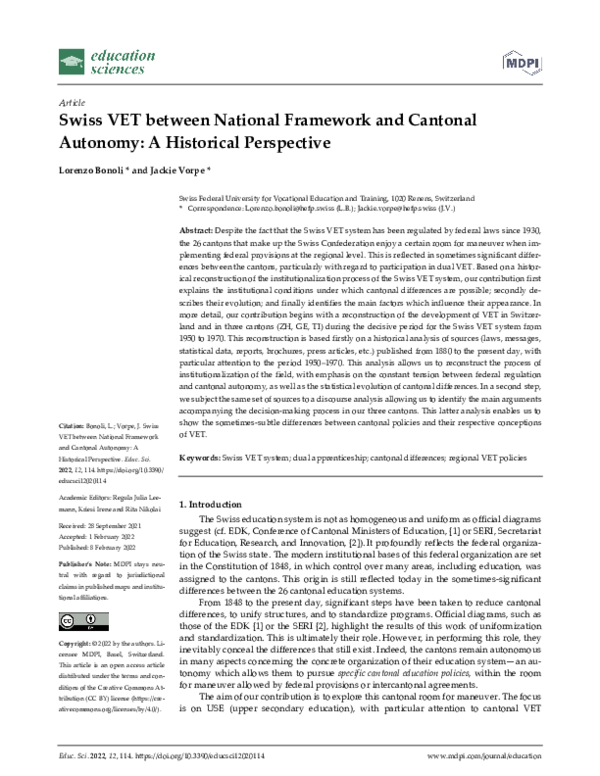 (PDF) Swiss VET between National Framework and Cantonal Autonomy: A ...