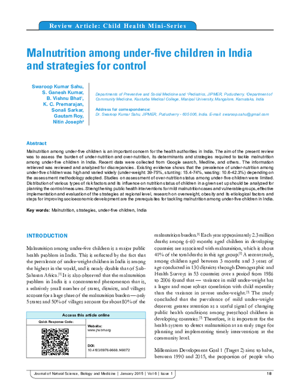 (PDF) Malnutrition among under-five children in India and strategies ...