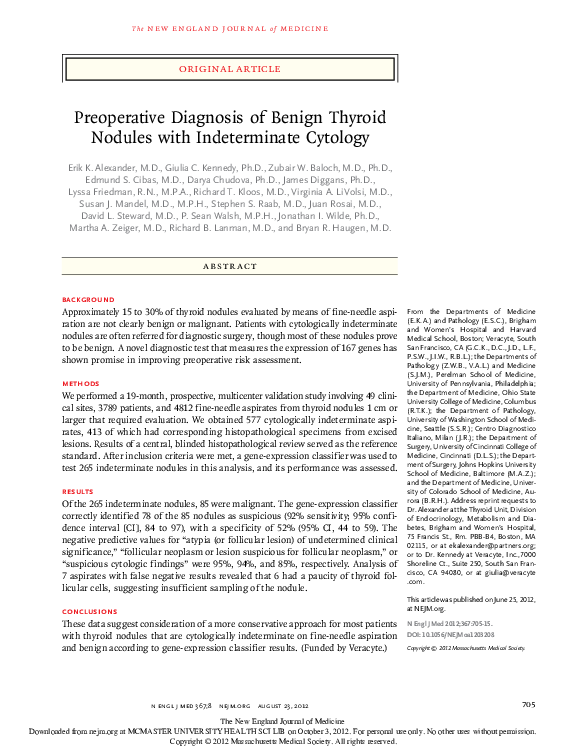 (PDF) Preoperative Diagnosis of Benign Thyroid Nodules with ...