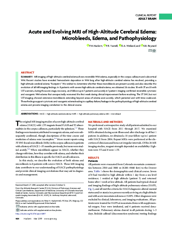 (PDF) Acute and Evolving MRI of High-Altitude Cerebral Edema ...