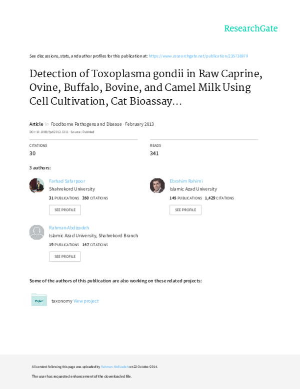 (PDF) Detection of Toxoplasma gondii in Raw Caprine, Ovine, Buffalo ...