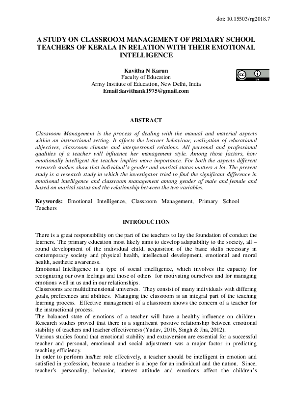 (PDF) A Study on Classroom Management of Primary School Teachers of ...
