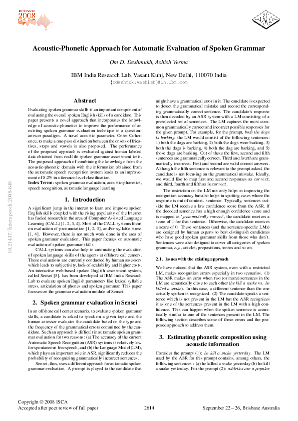 (PDF) Acoustic-phonetic approach for automatic evaluation of spoken grammar