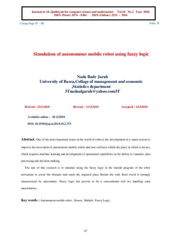 (PDF) Simulation of autonomous mobile robot using fuzzy logic