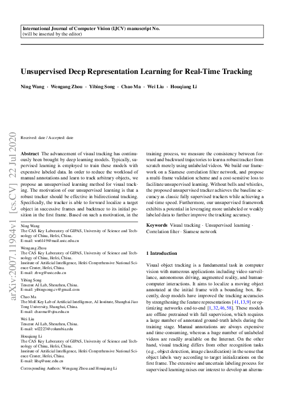 (PDF) Unsupervised Deep Representation Learning for Real-Time Tracking