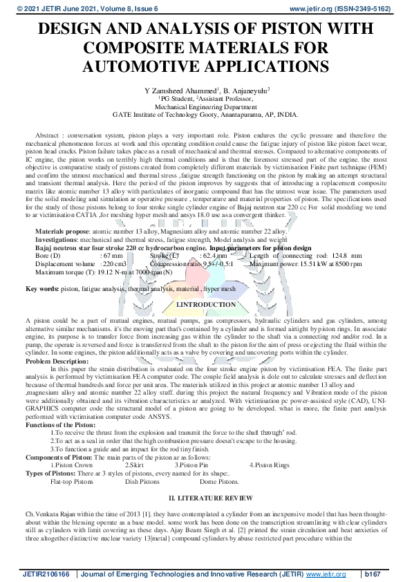 (PDF) Design And Analysis Of Piston With Composite Materials For