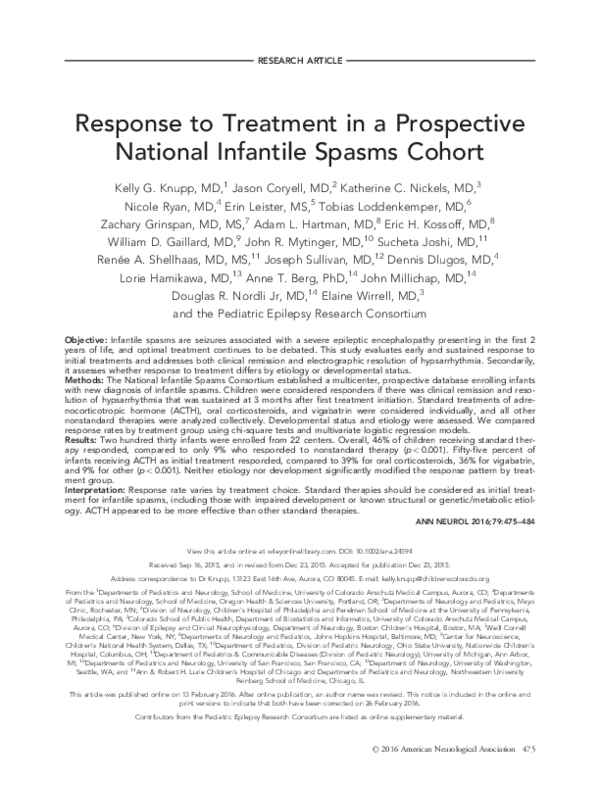 (PDF) Response To Treatment In A Prospective National Infantile Spasms ...