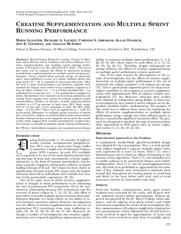(PDF) Creatine Supplementation and Multiple Sprint Running Performance