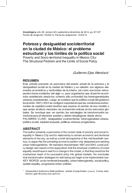 (PDF) Poverty and Socio-territorial Inequality in Mexico City: The ...