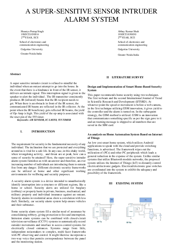 (PDF) A SuperSensitive Sensor Intruder Alarm System Shaurya pratap