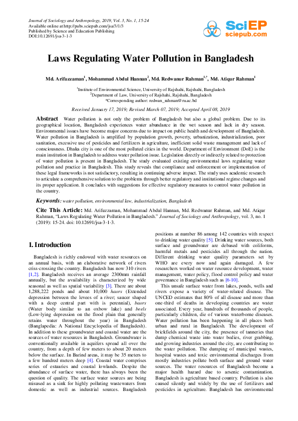 (PDF) Laws Regulating Water Pollution in Bangladesh Dr. Mohammad
