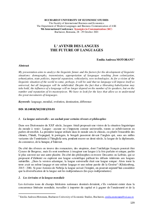 (PDF) L’ Avenir Des Langues the Future of Languages EMILIAANDREEA
