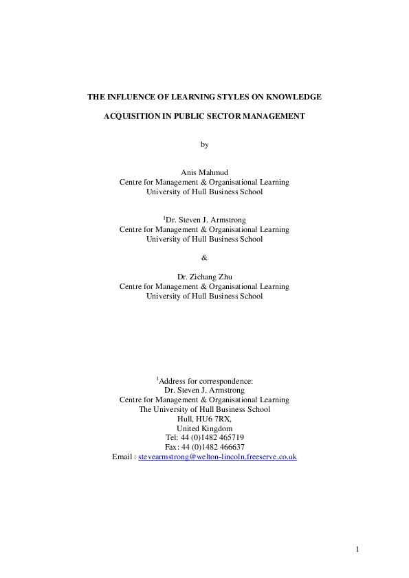 (PDF) The Influence of Learning Styles on Knowledge Acquisition in ...
