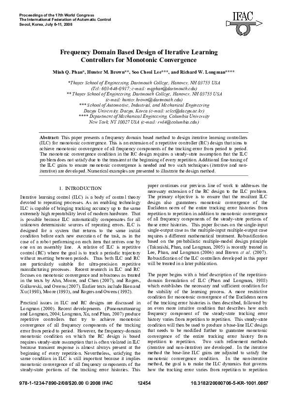 (PDF) Frequency Domain Based Design of Iterative Learning Controllers ...