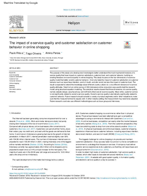 (PDF) The Impact of E service Quality and Customer Satisfaction on ...