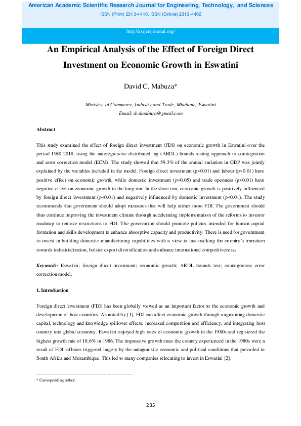 (PDF) An Empirical Analysis of the Effect of Foreign Direct Investment ...