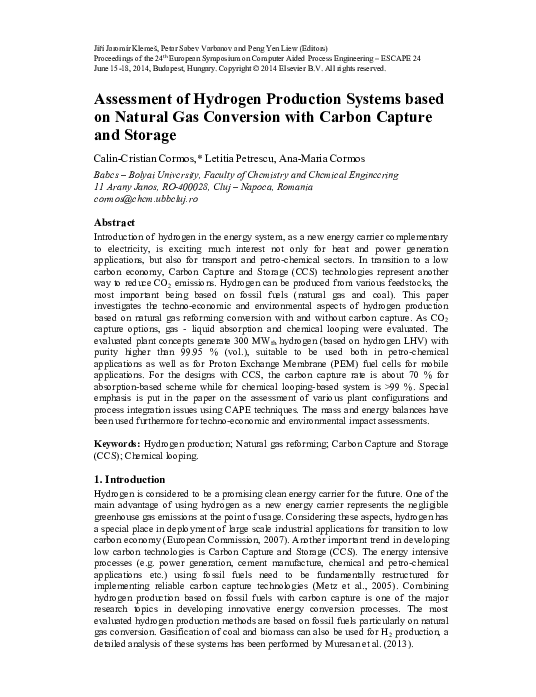 (PDF) Assessment of Hydrogen Production Systems based on Natural Gas ...