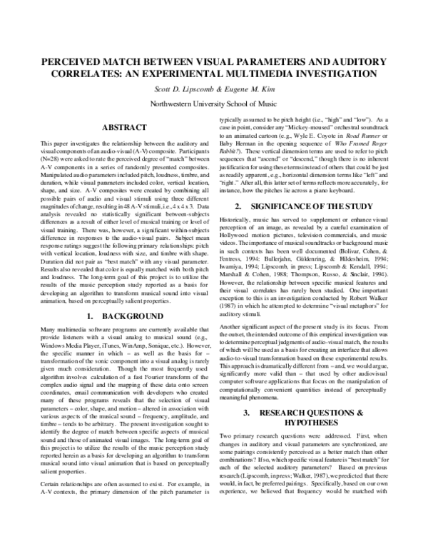 (PDF) Perceived match between visual parameters and auditory correlates ...