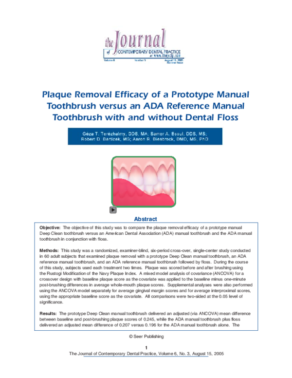 (PDF) Plaque Removal Efficacy of a Prototype Manual Toothbrush versus ...