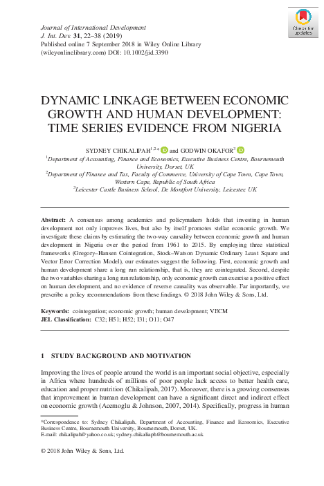 (PDF) Dynamic Linkage Between Economic Growth and Human Development ...