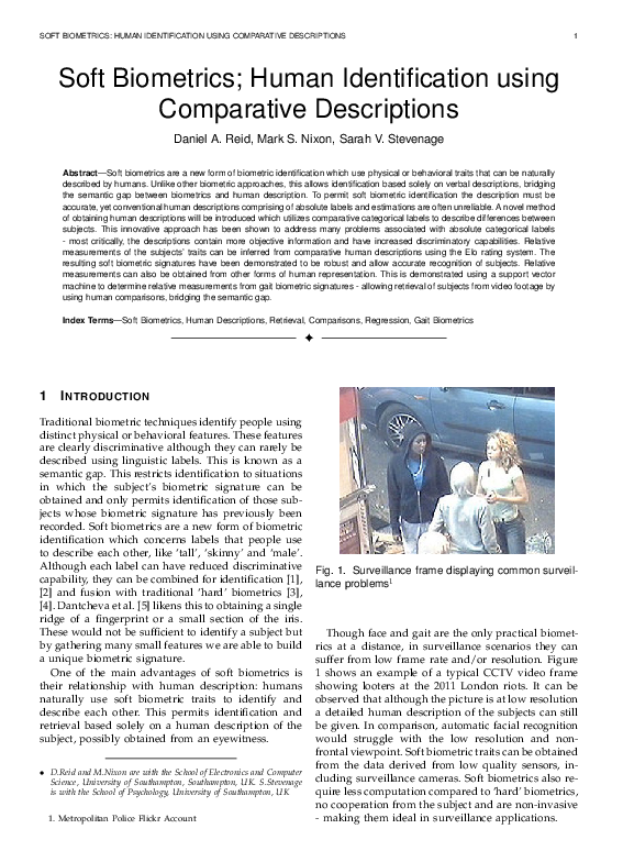 (PDF) Soft Biometrics; Human Identification Using Comparative Descriptions