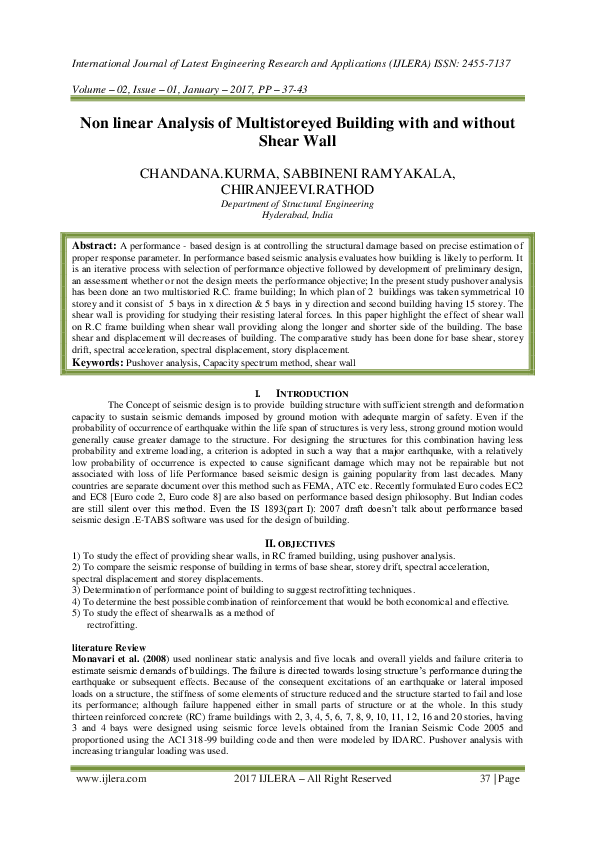 (PDF) Non linear Analysis of Multistoreyed Building with and without ...