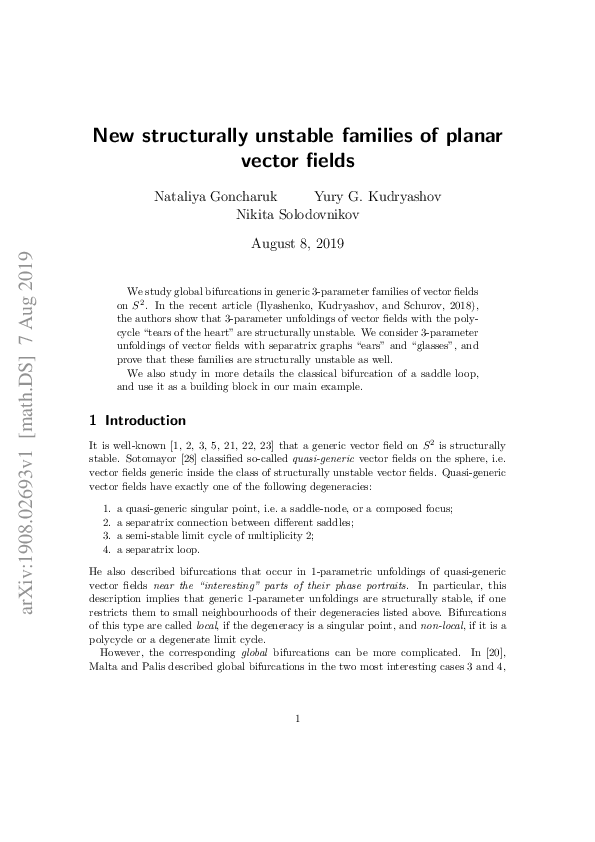 (PDF) New structurally unstable families of planar vector fields
