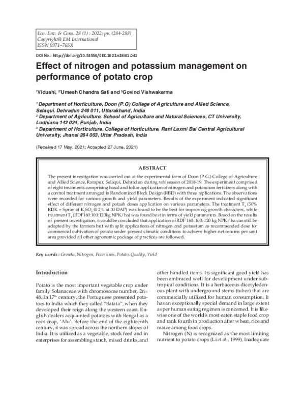 (PDF) Effect of nitrogen and potassium management on performance of ...