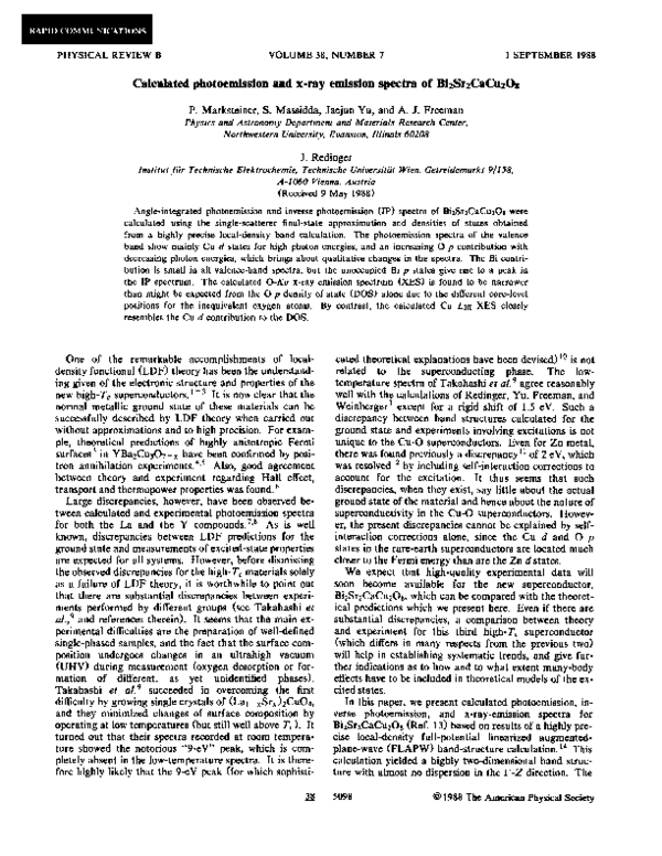 (PDF) Calculated photoemission and x-ray emission spectra of Bi 2 Sr 2 ...