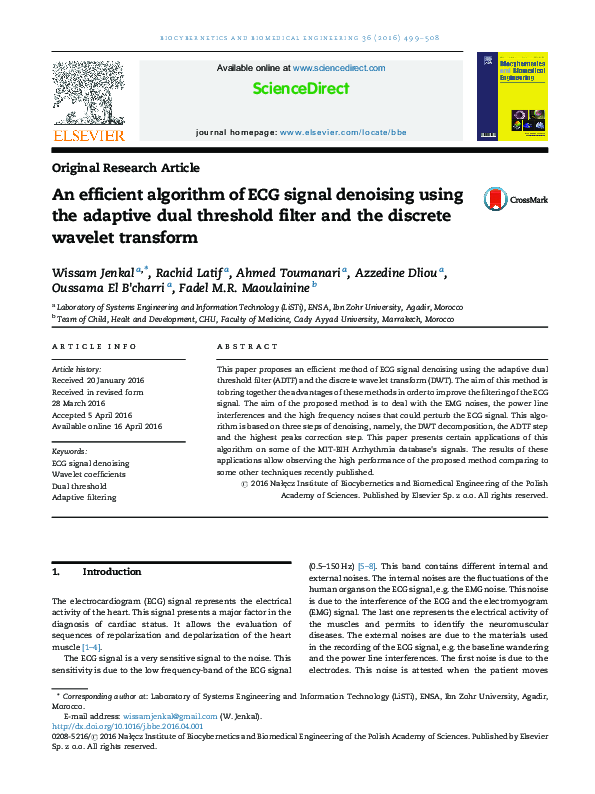 (PDF) An efficient algorithm of ECG signal denoising using the adaptive ...
