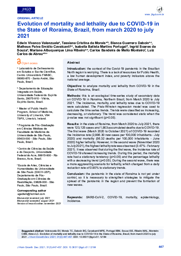 (PDF) Evolution of mortality and lethality due to covid-19 in the state ...