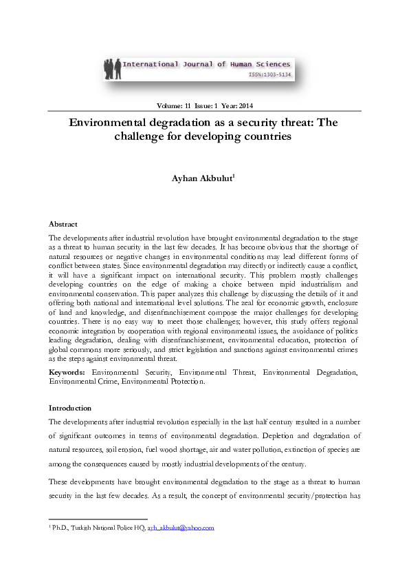 (PDF) Environmental degradation as a security threat: The challenge for ...