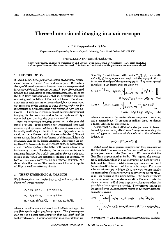 (PDF) Three-dimensional imaging in a microscope