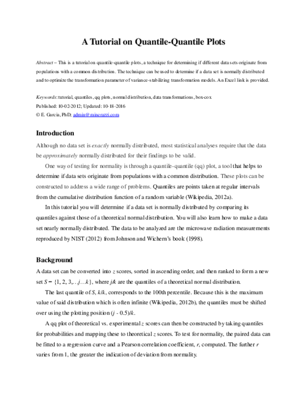 (PDF) A Tutorial on Quantile-Quantile Plots